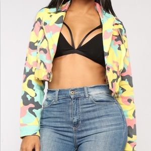 Colorful camo biker jacket